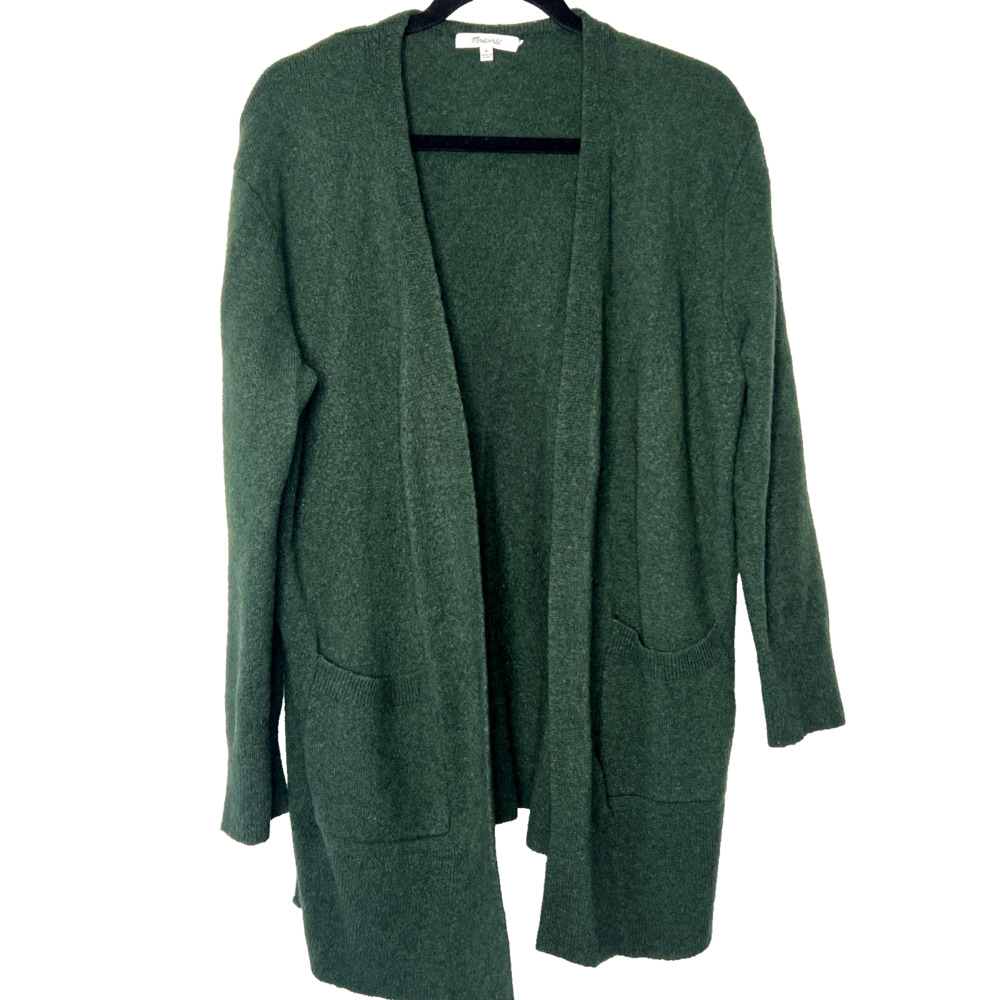Madewell Cardigan Womens Size Medium Dark Green With Pockets Sweater Wool Blend